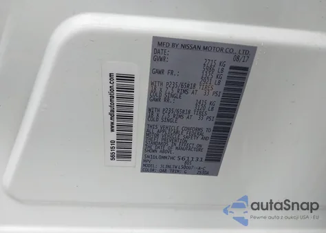 2017 Infiniti Qx60 z USA, uszkodzony, nr VIN 5N1DL0MM7HC561131